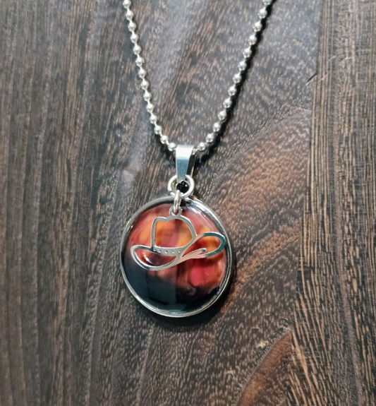 Sunset Cowboy Hat Pendant Necklace - styled shot