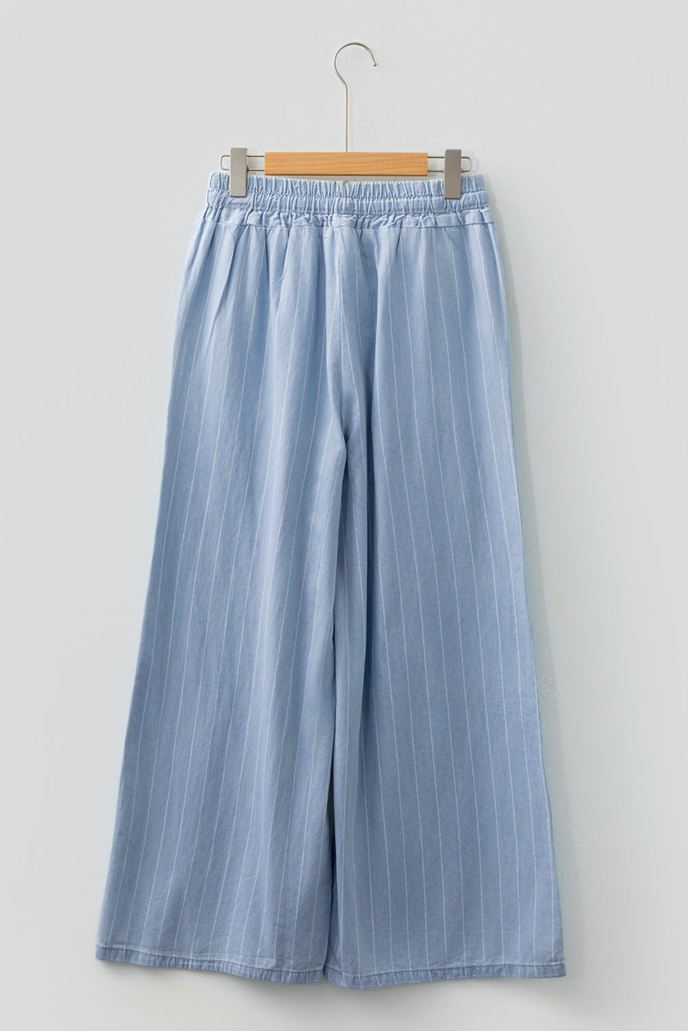 Sky Blue Stripe Chambray Wide Leg Tied Elastic Waist Trousers