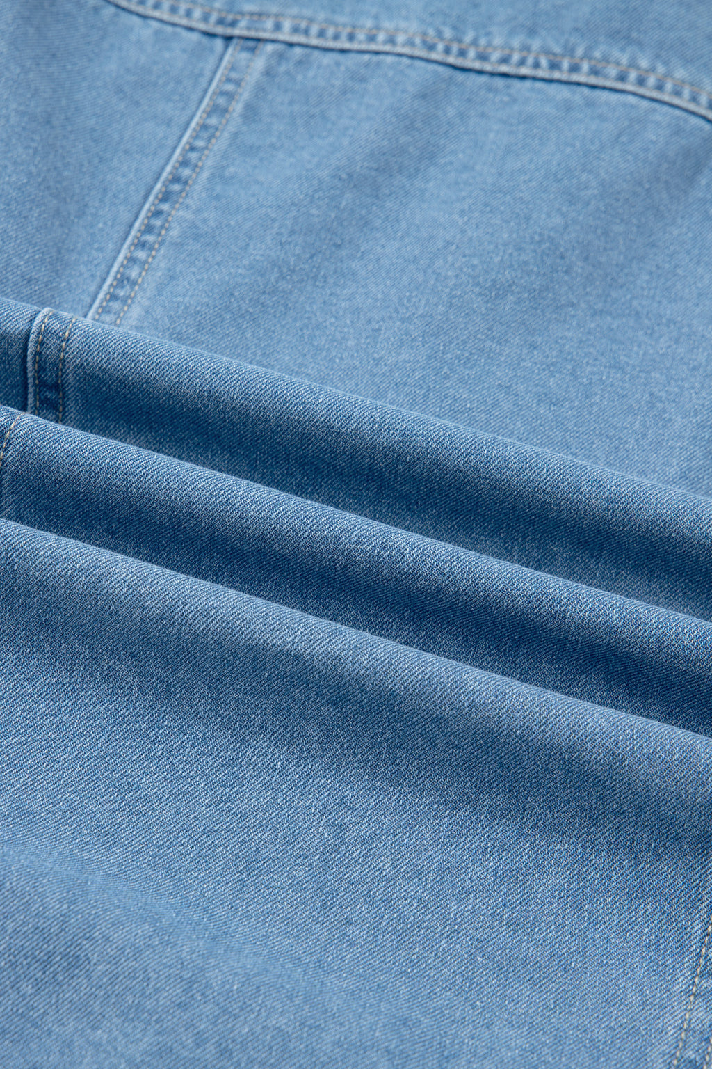 Beau Blue Button Down Short Puff Sleeve Ruffle Hem Patchwork Denim Dress