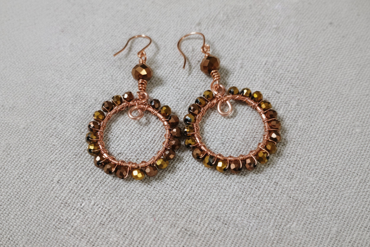 cooper wire hoop earrings with metallic beads
