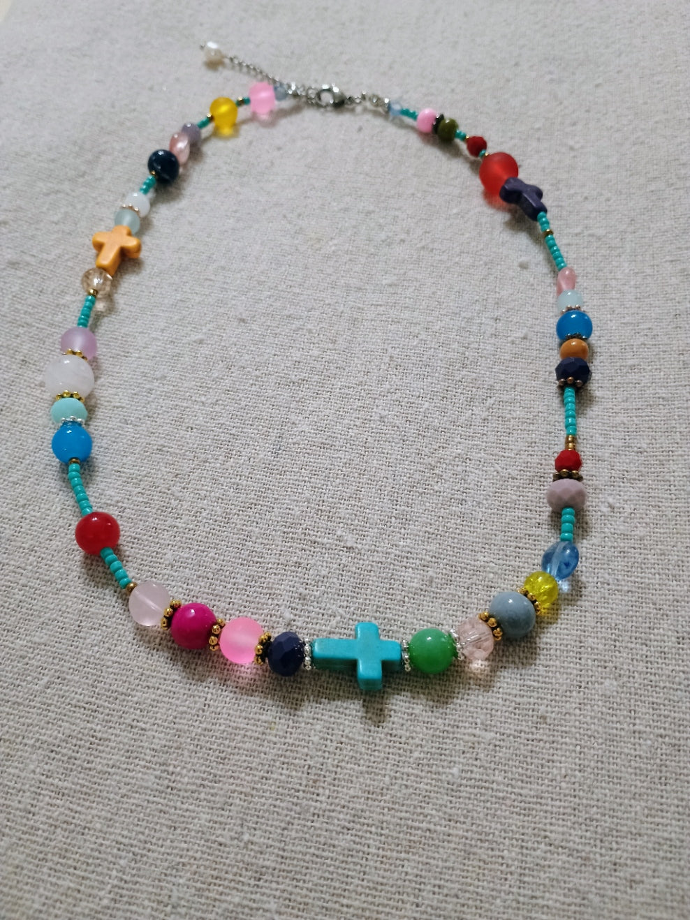 mixed beads neckleace with cross