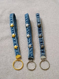 handmade denim keychains with metal stars studs