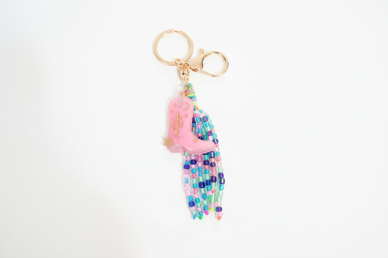 Cowgirl Boot Beaded Tassel Keychain