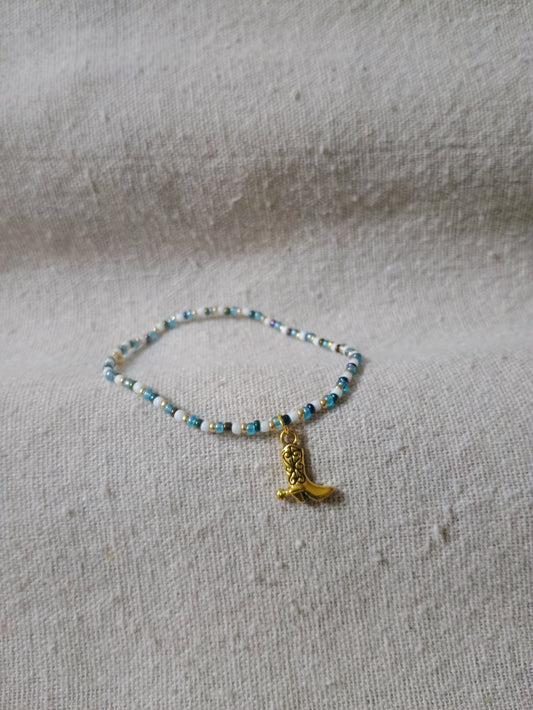 Cowboy Boot Charm Seed Bead Bracelet