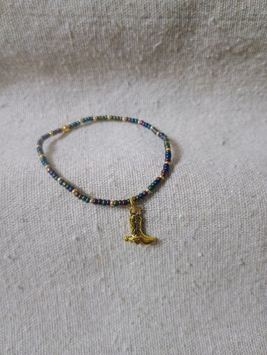 Cowboy Boot Charm Seed Bead Bracelet
