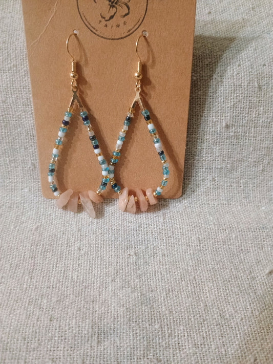 Rose Quartz Chip & Seed Bead Teardrop Earrings