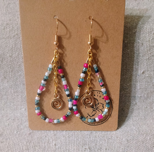 Boho Spiral Charm Seed Bead Teardrop Earrings