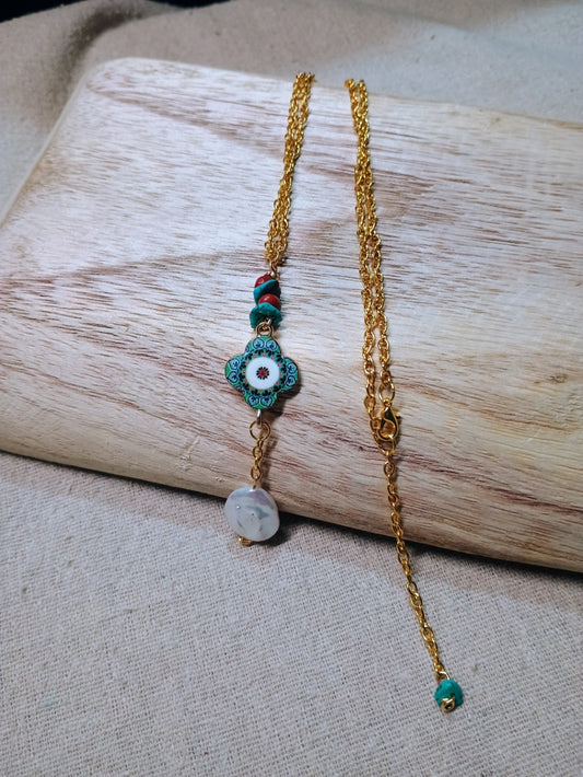 Pearl & Mandala Pendant Necklace