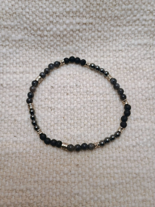 Black Agate, Lava Rock & Hematite Men's Bracelet