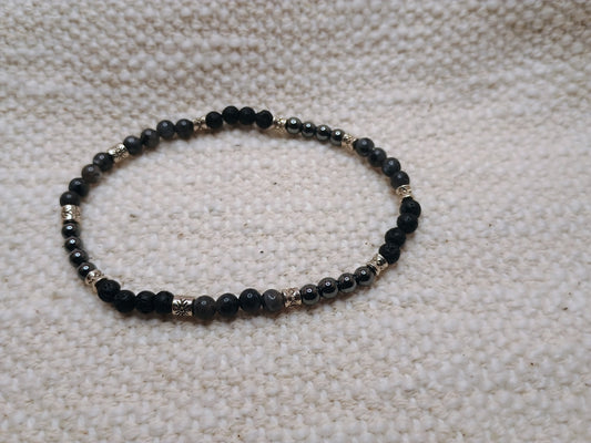 Black Agate, Lava Rock & Hematite Men's Bracelet