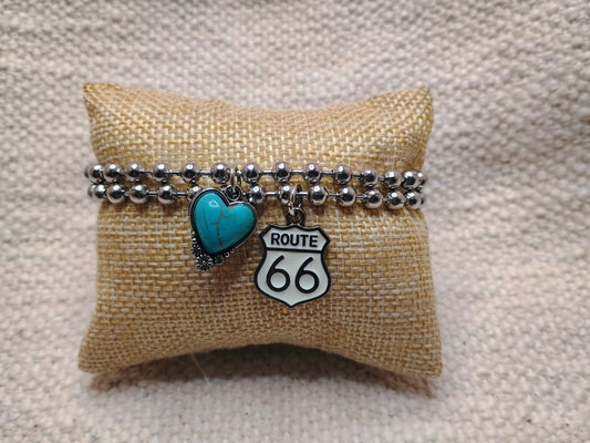 Route 66 Heart Charm Bracelet