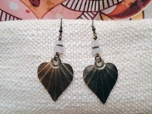 Dark Shell Heart & Quartz Dangle Earrings