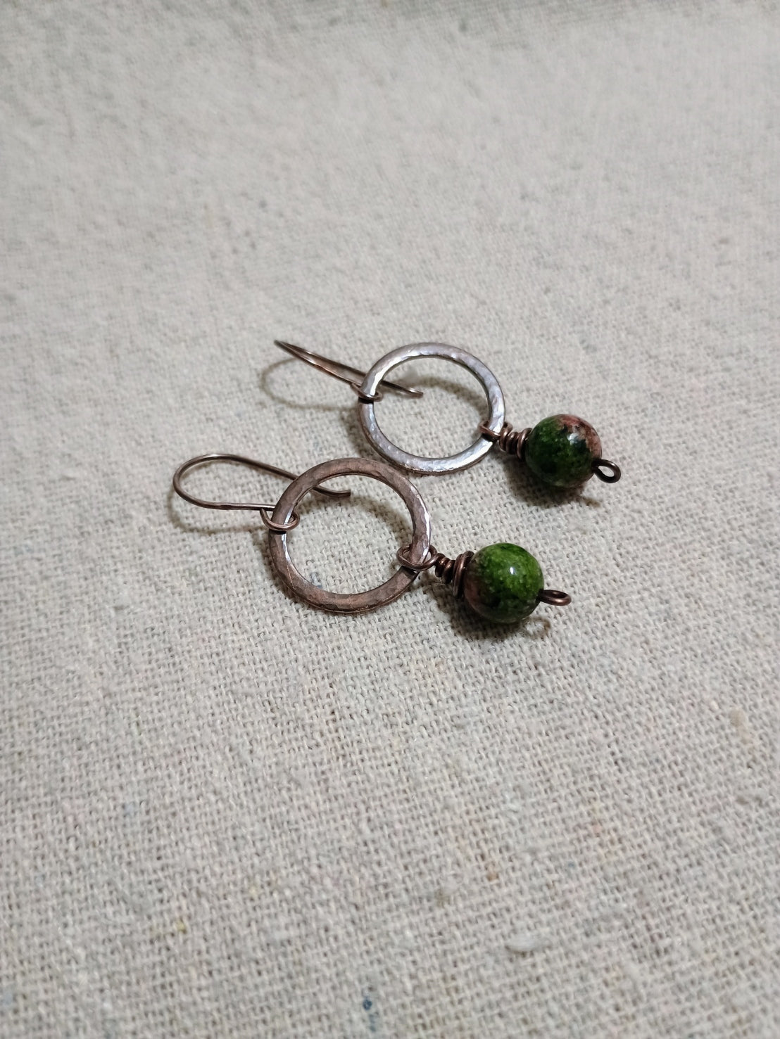 Forest Circle Green Jasper Copper Earrings