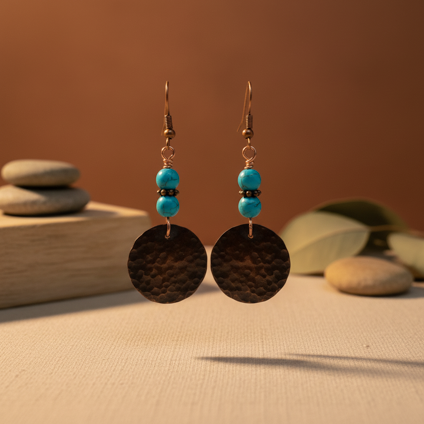 Copper Disc & Turquoise Earrings