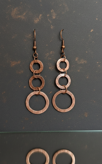 Copper Triple Ring Dangle Earrings
