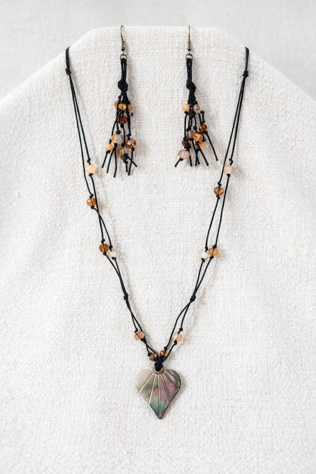 Abalone Shell Heart Jewelry Set - Necklace & Earrings | Beach Ready