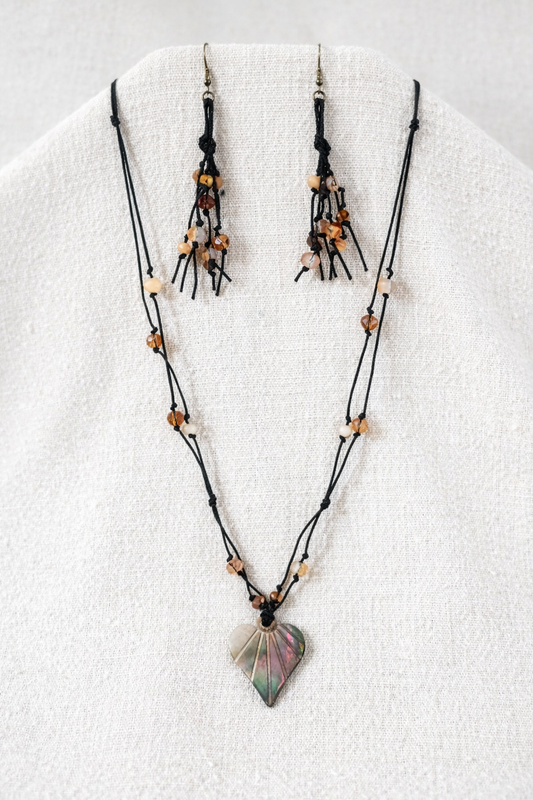 Abalone Shell Heart Jewelry Set - Necklace & Earrings | Beach Ready