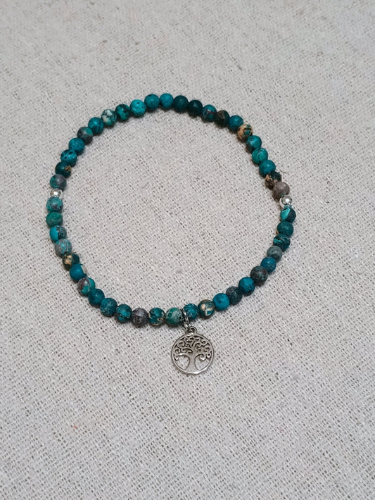 African Turquoise Stretch Bracelet with Tree of Life Charm