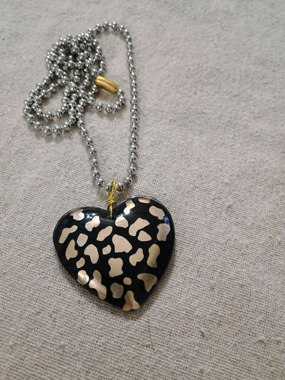 Black & Gold Leopard Heart Pendant Necklace