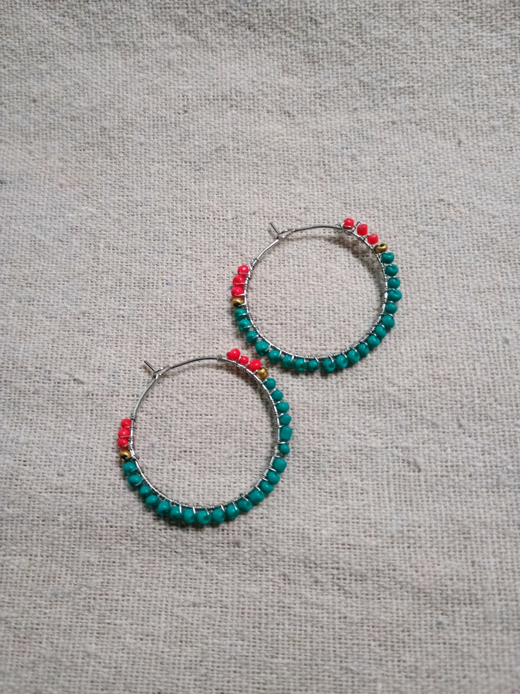 Turquoise & Coral Beaded Hoop Earrings | Curated Chaos
