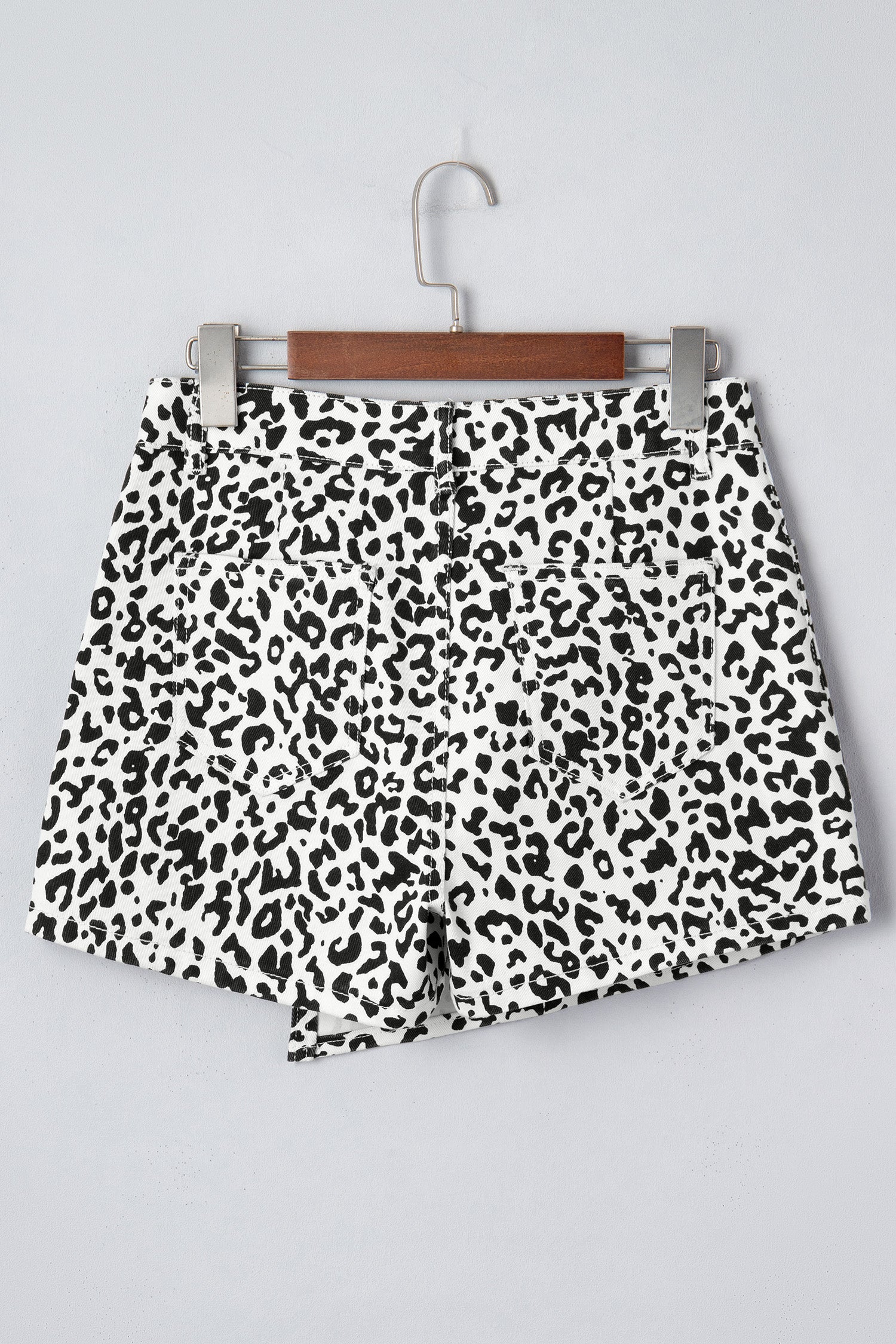 Brown Leopard Print Button Overlap Denim Shorts