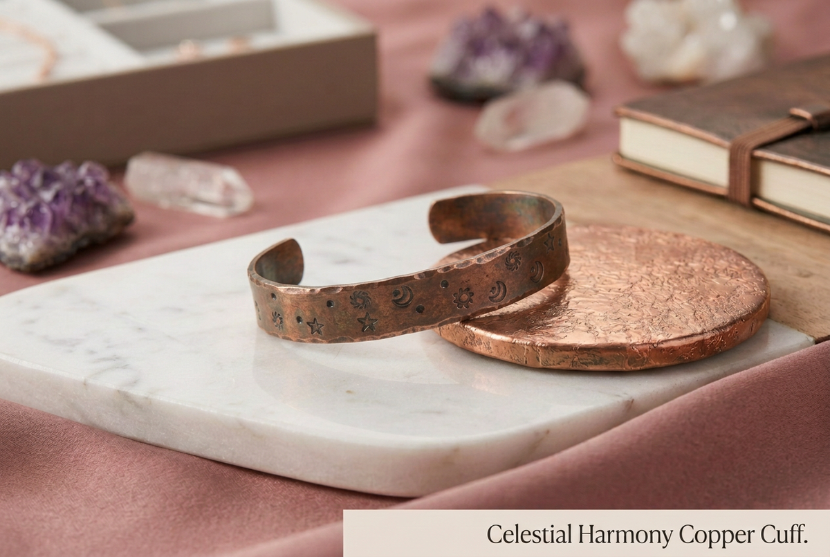 Celestial Harmony Copper Cuff with gently uneven hand-hammered edges
