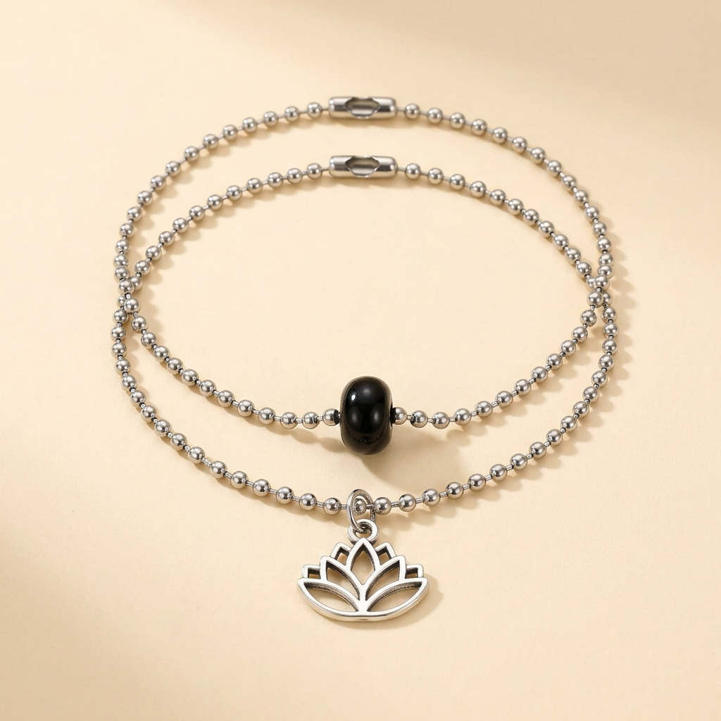 Corrected dark stone and lotus bracelet product shot