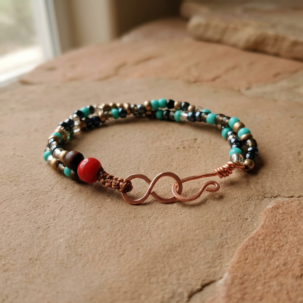 Earth and Ember bracelet on an earthy clay and stone background