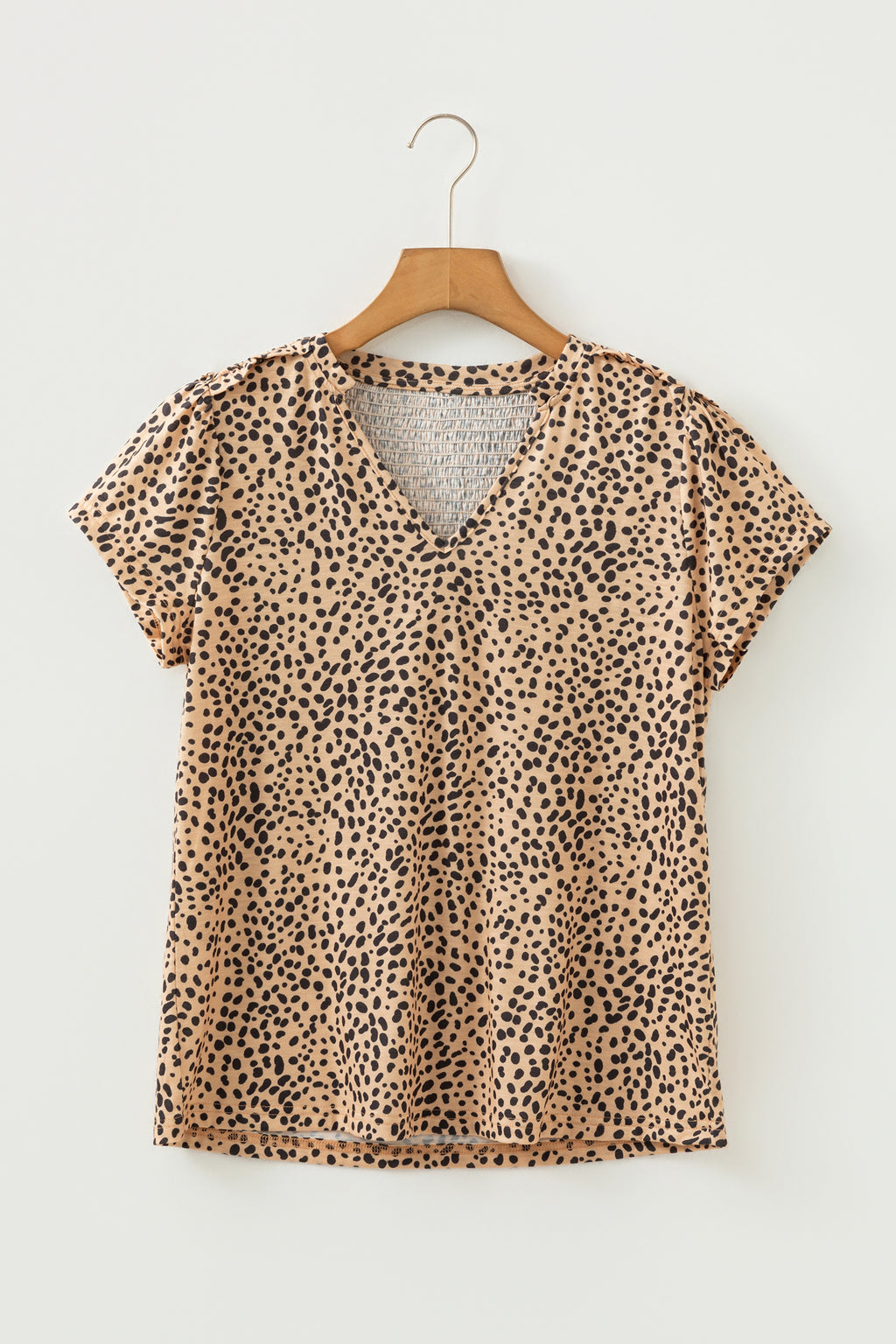 Apricot Cheeath Print Frilled V Neck Shirred Detail Short Sleeve Blouse