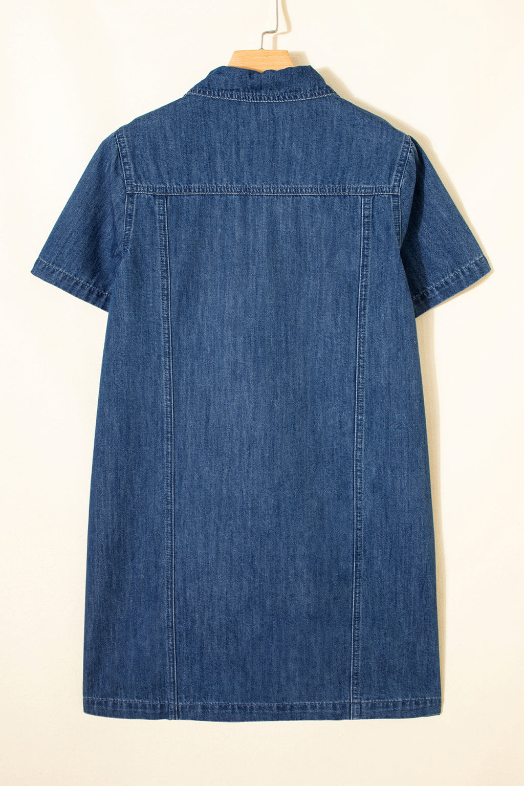 Blue Zip up Collared Short Sleeve Shift Mini Denim Dress