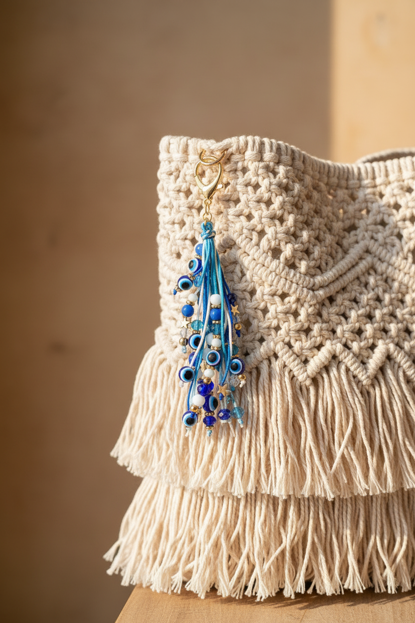 Evil Eye Keychain on Boho Bag