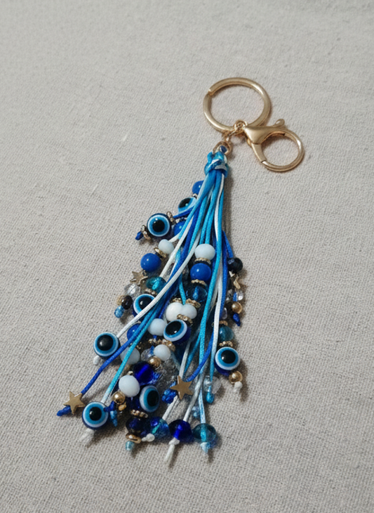 Evil Eye Beaded Tassel Keychain