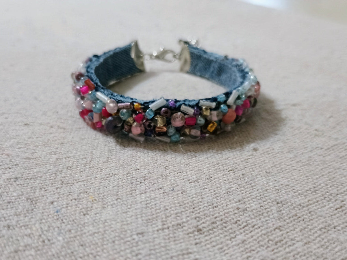 mixed beads denim bracelet