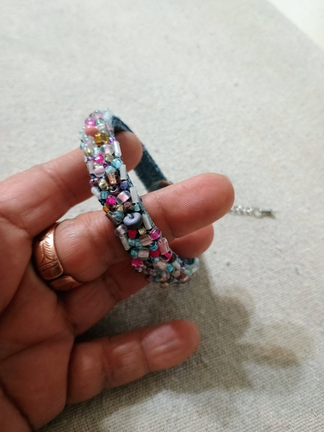 Handmade Denim & Mixed Bead Bracelet