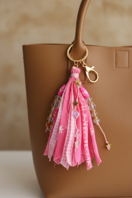 Pink Star Tassel Keychain Lifestyle Mockup