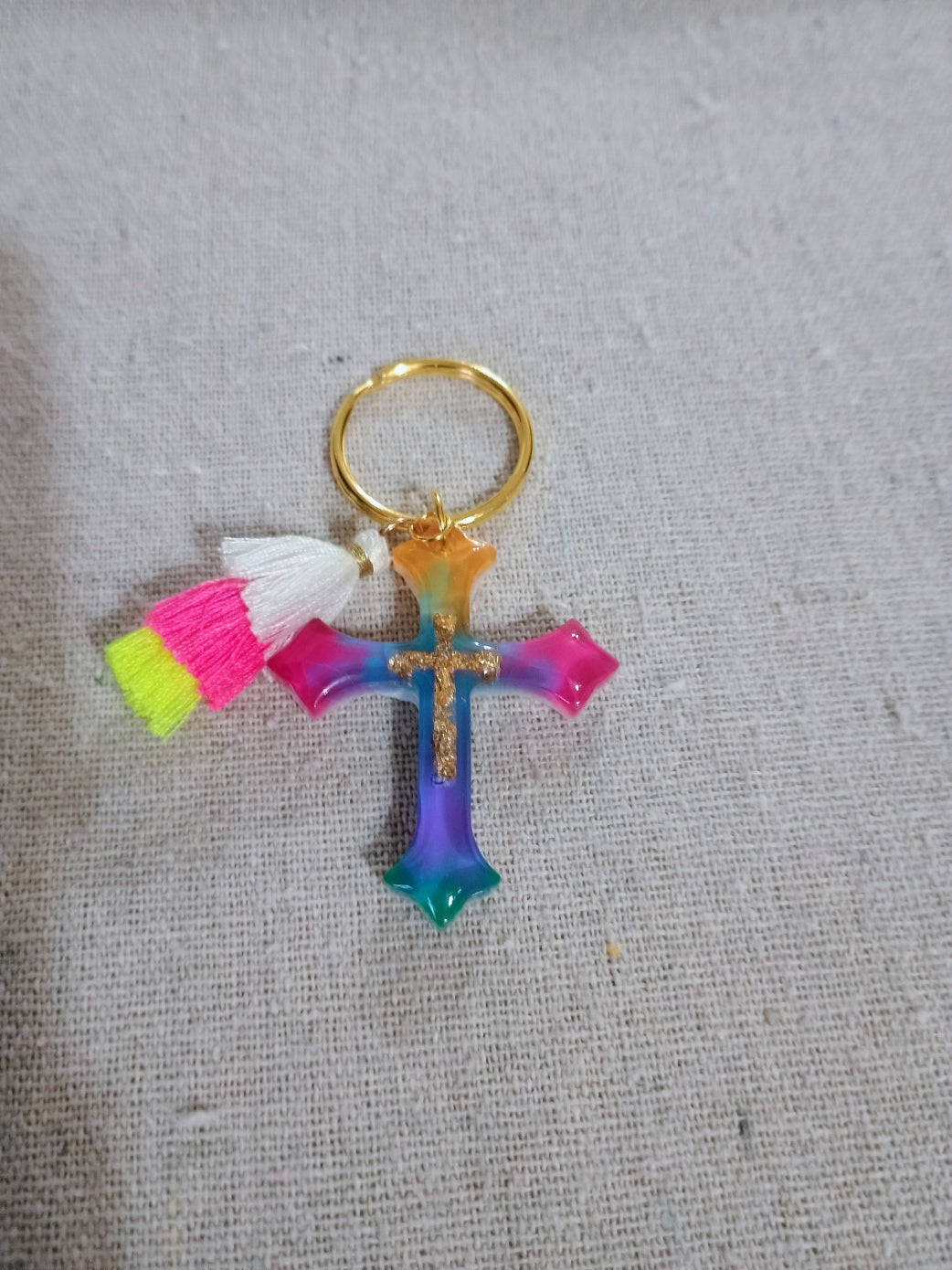Rainbow Cross Keychain