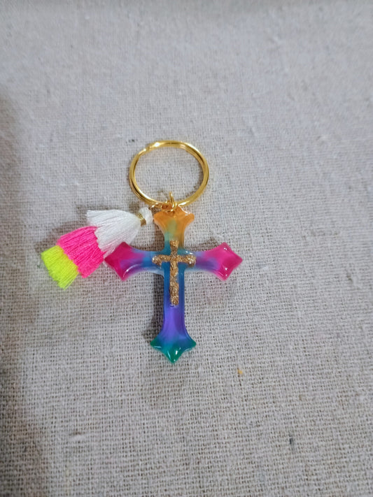 Rainbow Cross Keychain