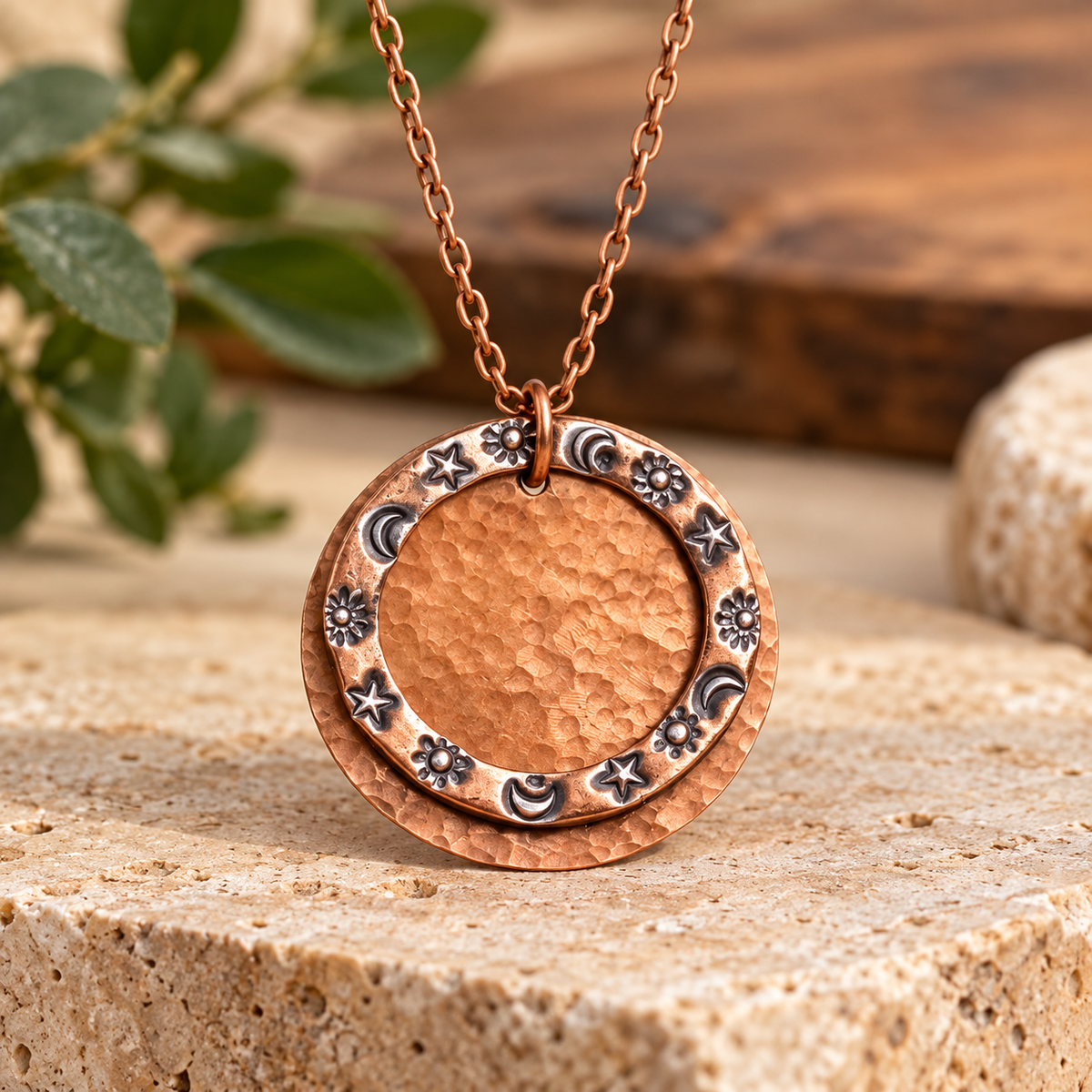 Celestial Harmony Hammered Disc Necklace