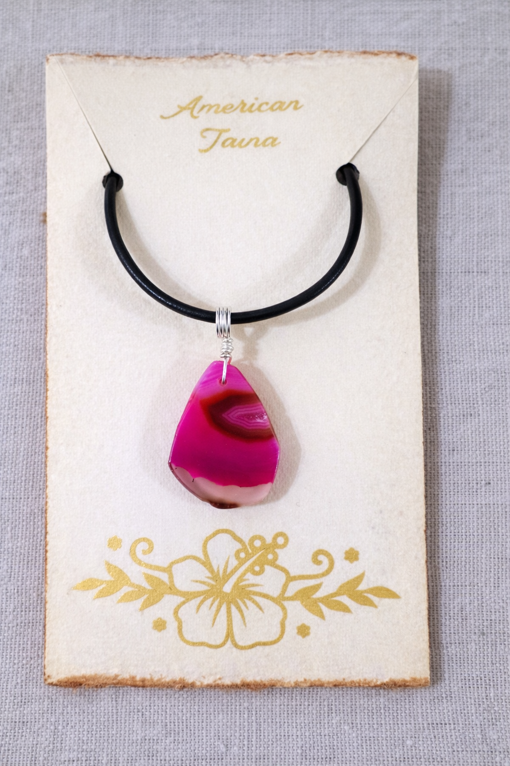 Pink Agate Leather Necklace - 18 Inch Handmade Pendant