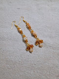 Beaded Dangle Earrings - Handmade Gold & Amber Drop Earrings