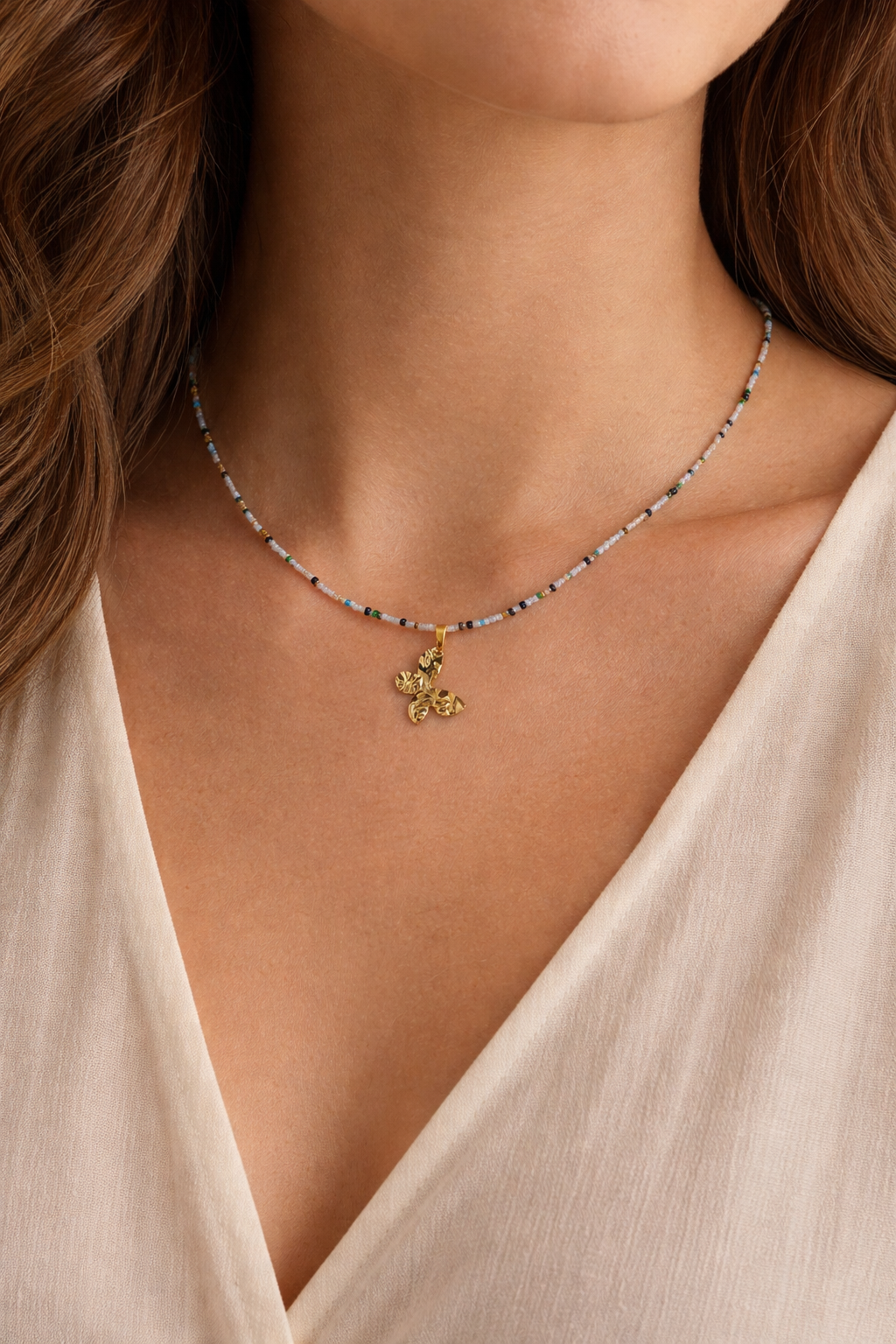 Golden Butterfly Necklace - Handmade Beaded Necklace
