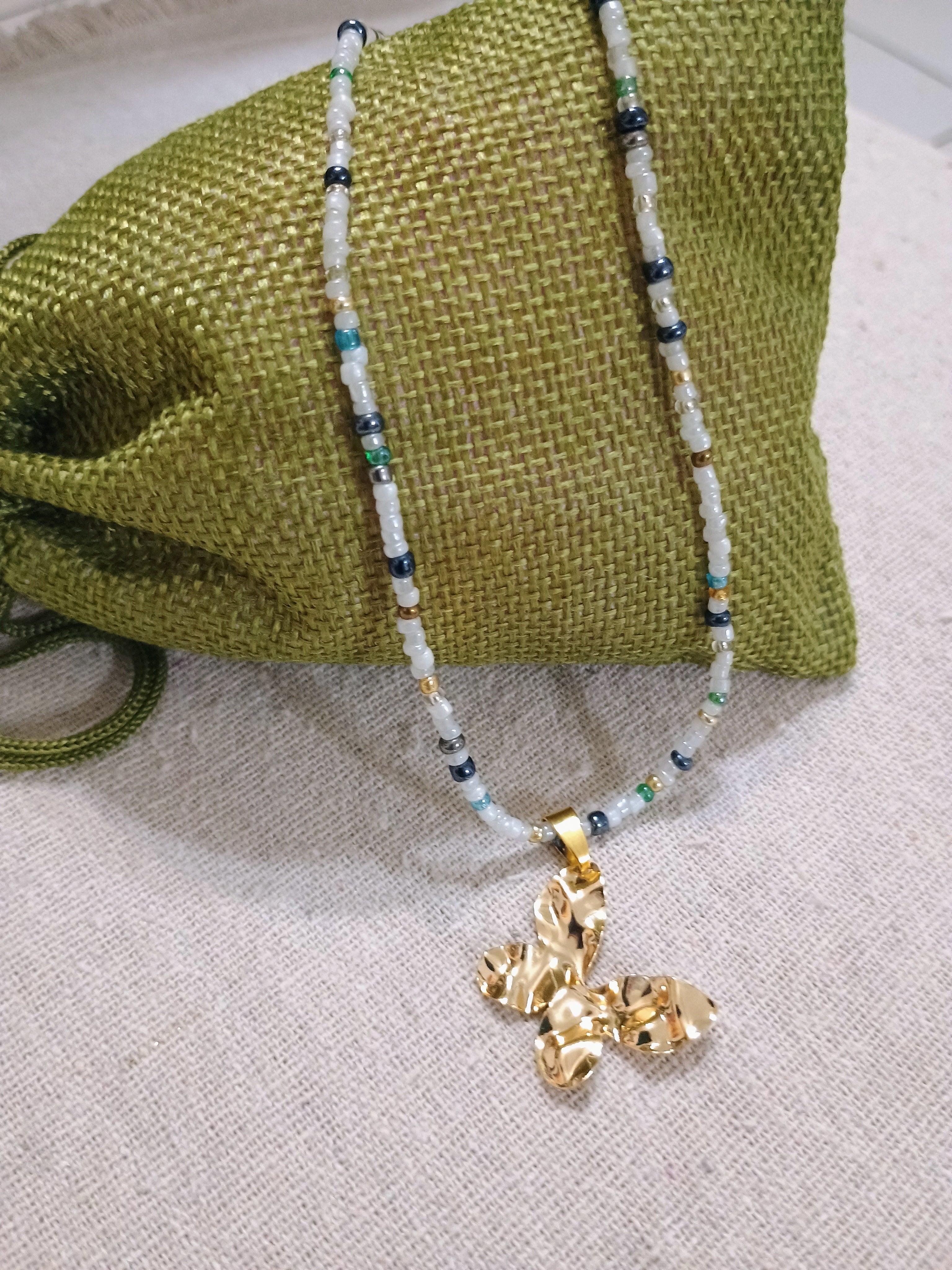 Golden Butterfly Necklace - Handmade Beaded Necklace