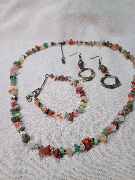 Multicolor Gemstone Chip Jewelry Set