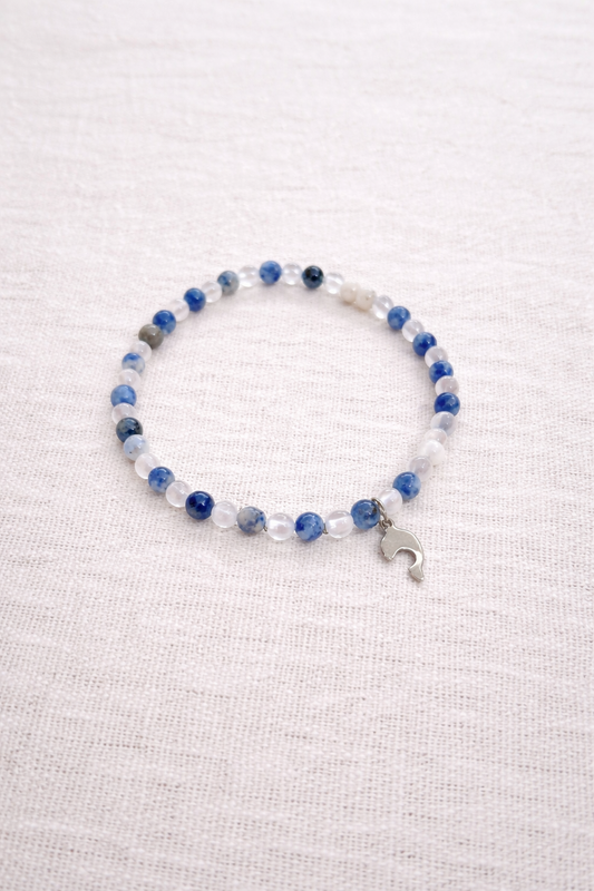 Sodalite & Quartz Bracelet with Dolphin Charm - 7" | Beach Ready Gemstone
