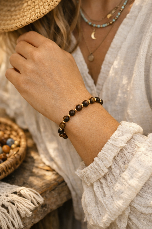 Tiger's Eye & Hematite Beaded Stretch Bracelet