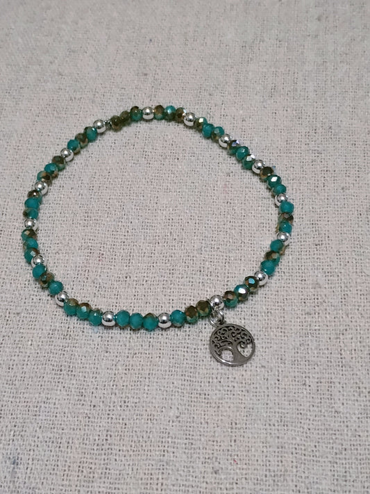 Turquoise & Hematite Crystal Bracelet with Tree of Life Charm