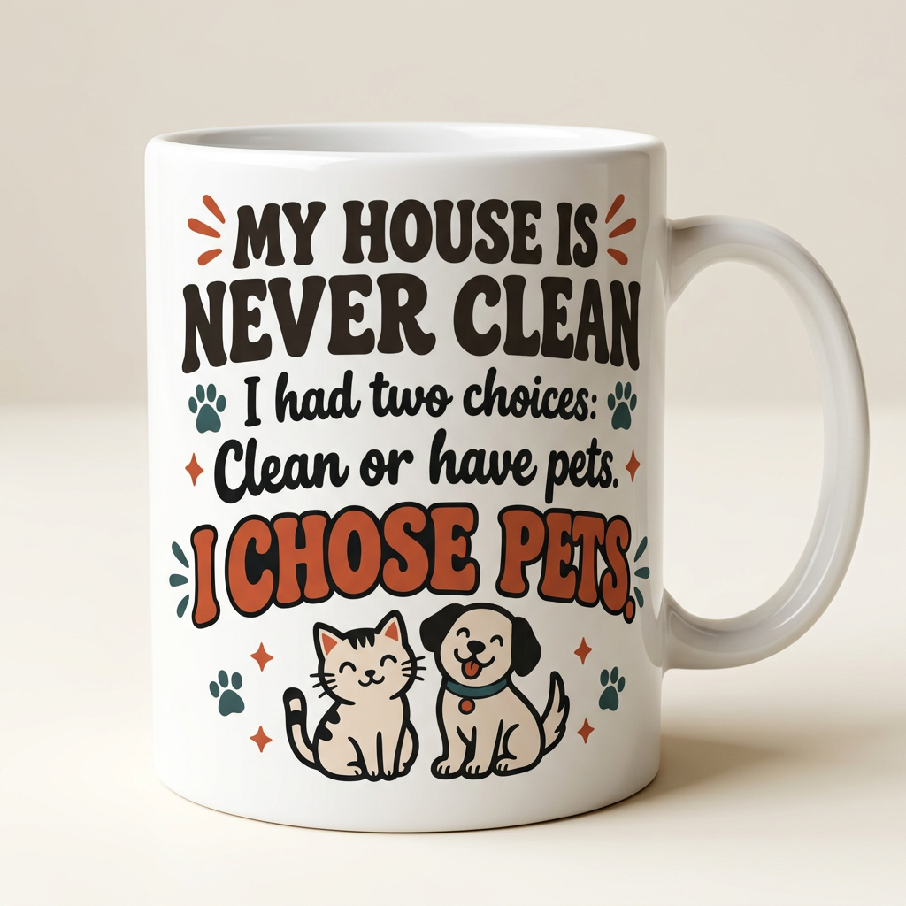 White 11 oz ceramic mug mockup with the pet-lover design
